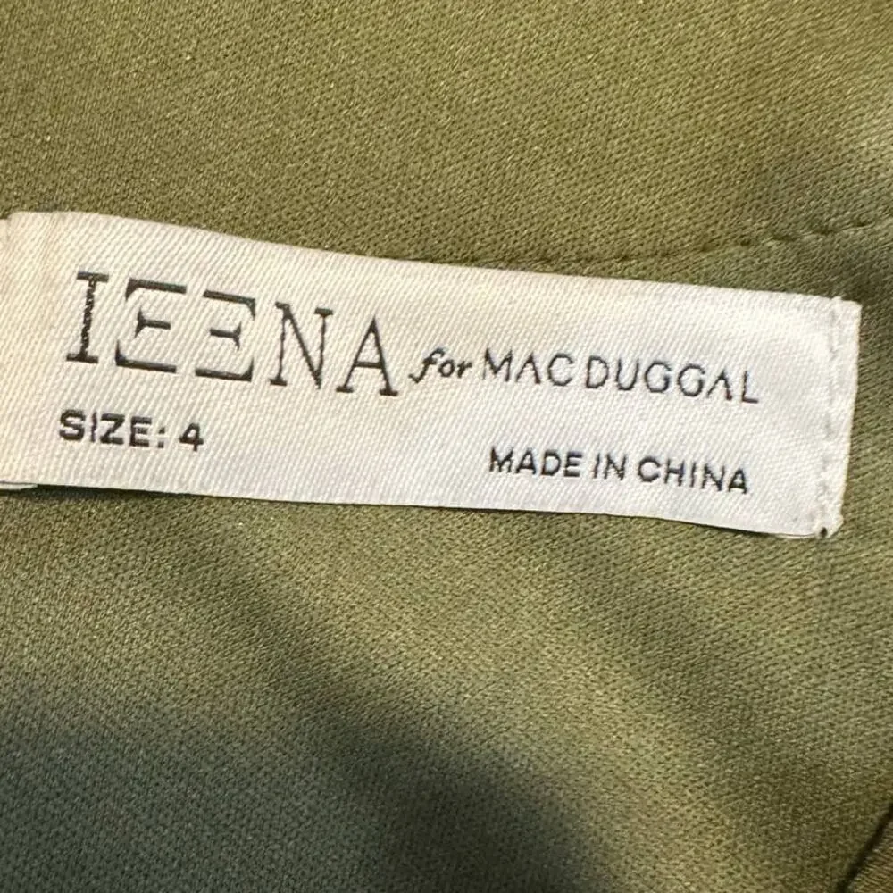 IEENA for MAC DUGGAL Dress $378 FLAW Flounce Sleeve Midi Dress Olive Size 4 - Picture 12 of 12